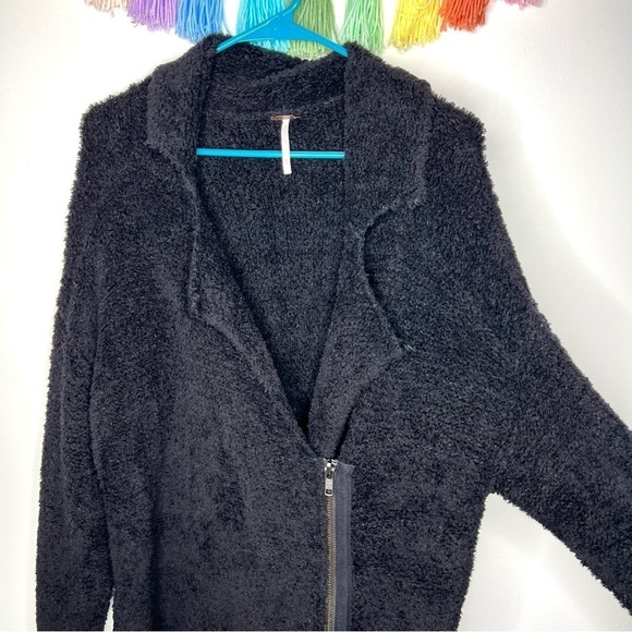 Free People Wool Oversized Teddy Moto Jacket Sweater Size Medium - Picture 6 of 15